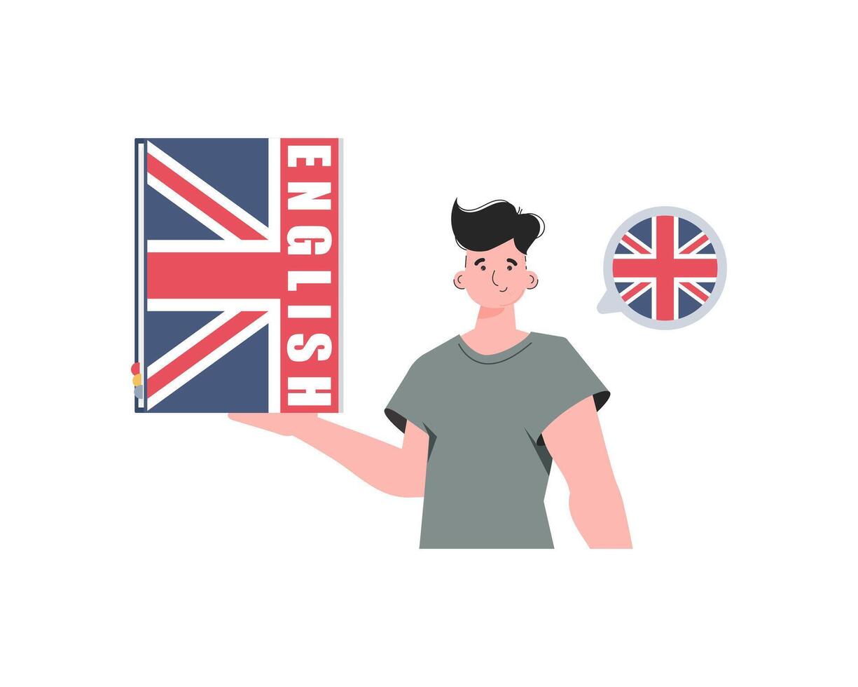 A man holds an English dictionary in his hands. The concept of learning English. Isolated. trendy style. illustration. vector