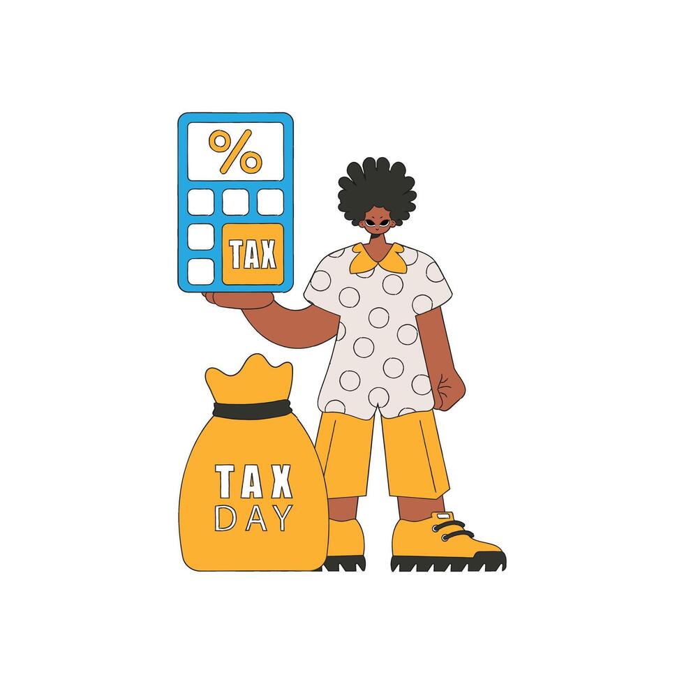 A fashionable man with a percentage. The topic of paying taxes. vector