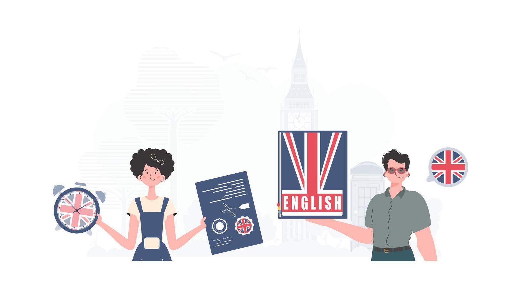 English language team. The concept of teaching English. Trendy cartoon style. illustration. vector