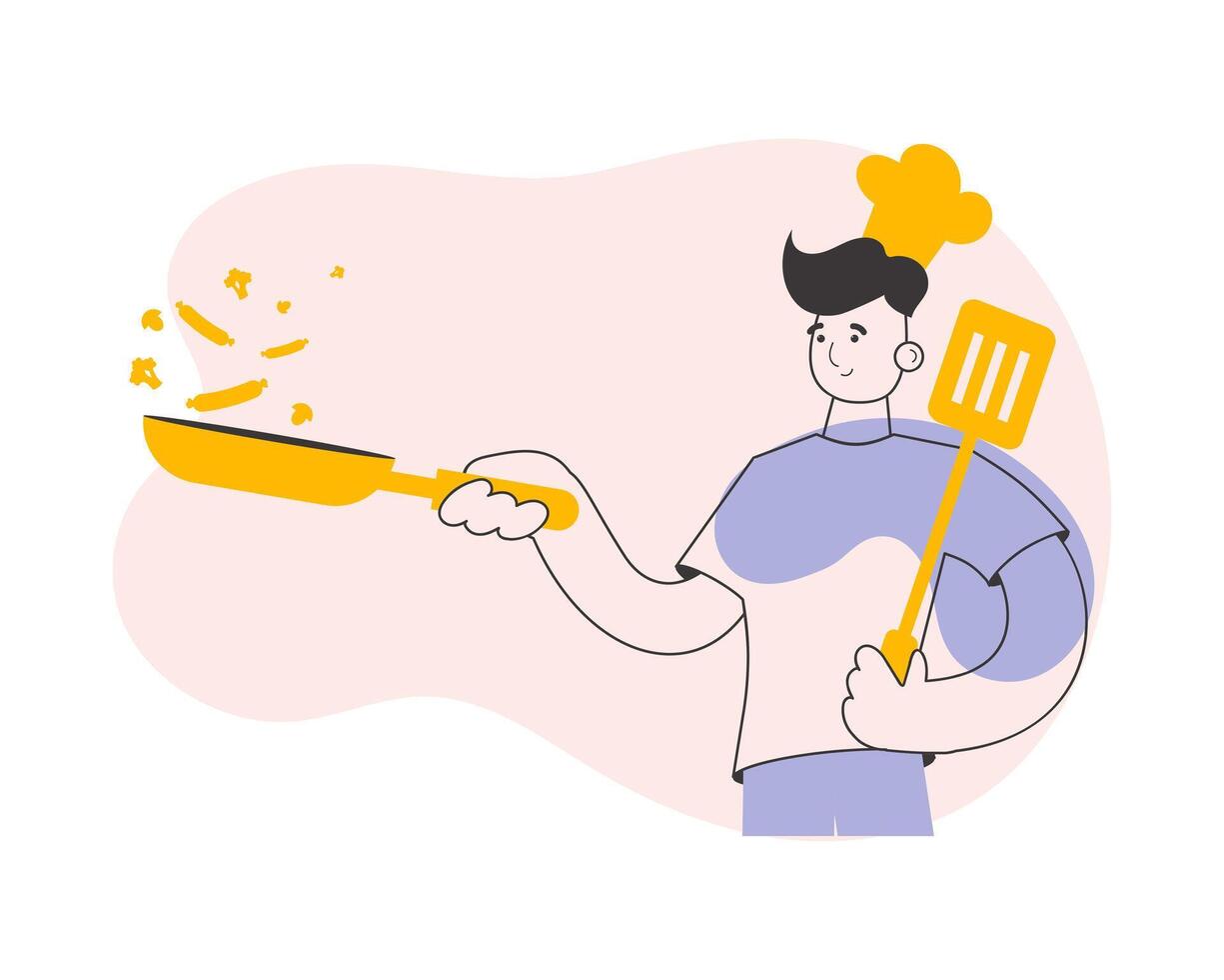 Chef guy. Trendy style line art. . vector
