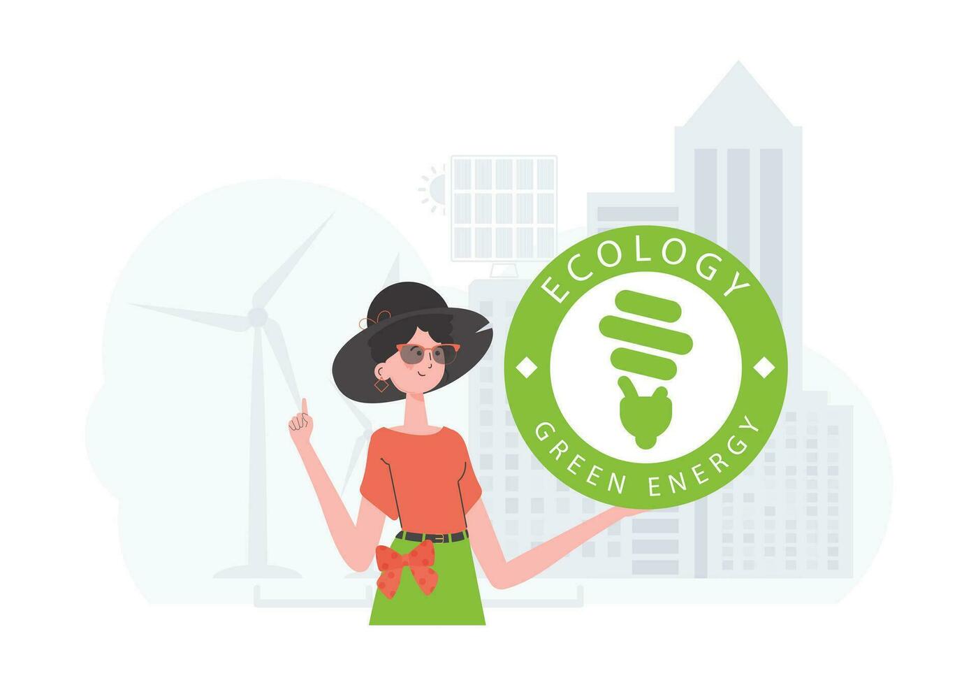 el concepto de verde energía y ecología. mujer participación eco logo en su manos. de moda, de moda estilo. vector. vector