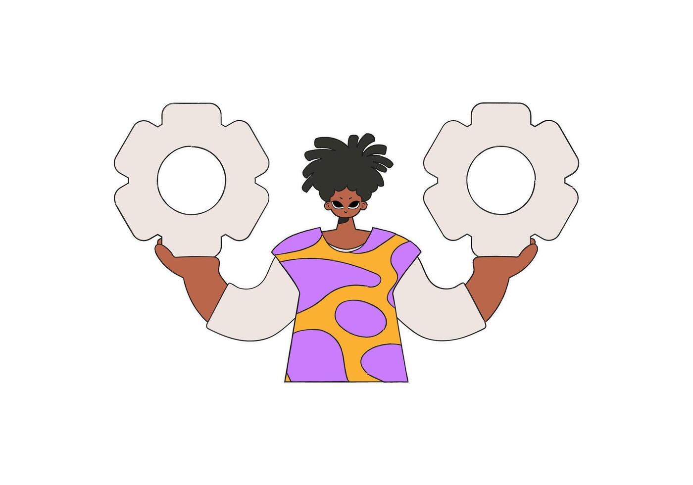 Stylish man holding gears. Idea theme. vector