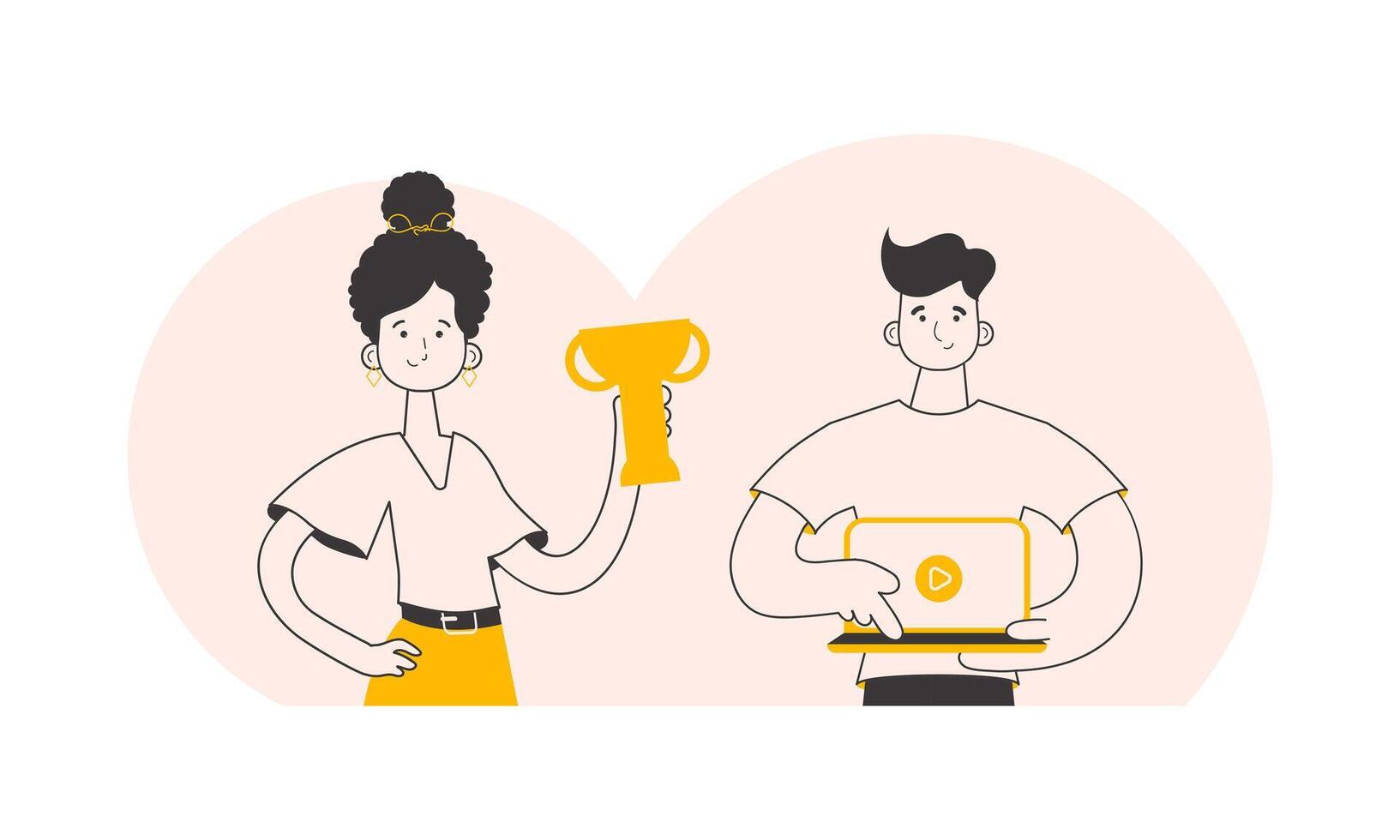 Team of teachers. Online learning concept. Linear style. Vector. vector