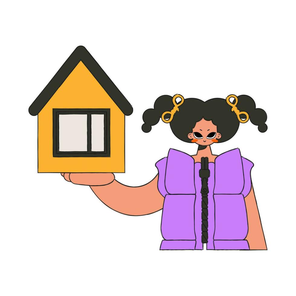 real inmuebles corredor de bienes raíces niña participación un casa. real inmuebles hogar propiedad. vector
