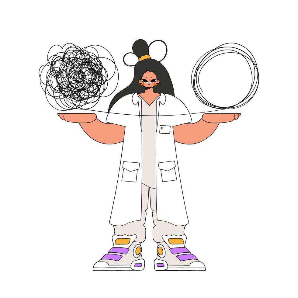 The psychologist doctor unpacks a tangle of thoughts. Help Man with mental problems. vector
