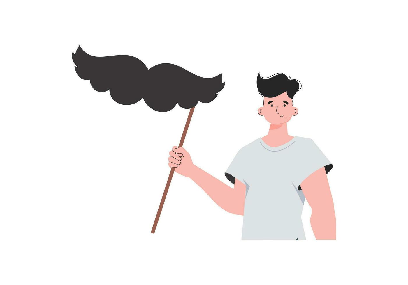 The guy is holding his mustache on a stick. trendy style. Isolated on white background. Vector. vector