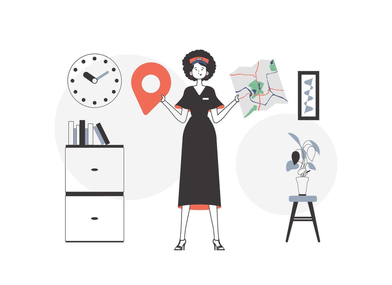 The woman is holding a map. Delivery concept. Linear style. vector