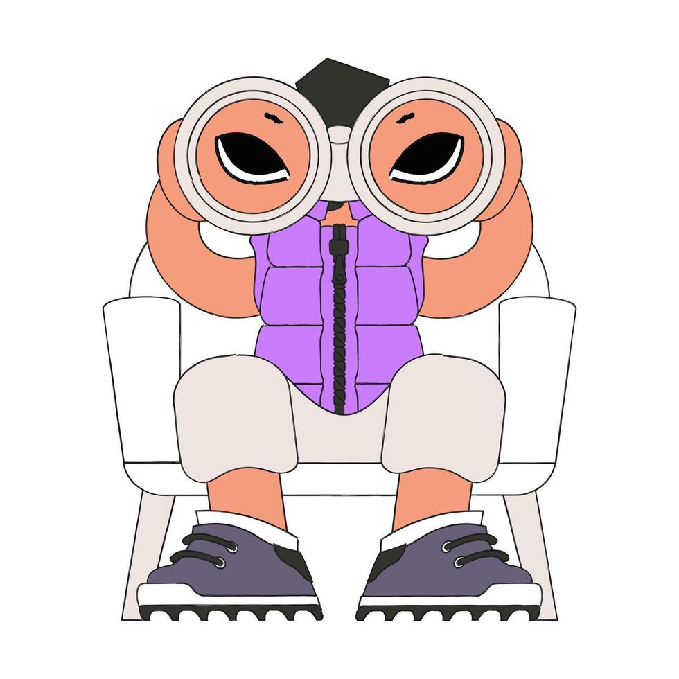A young man is holding binoculars in his hands. Looking for the perfect candidate. vector