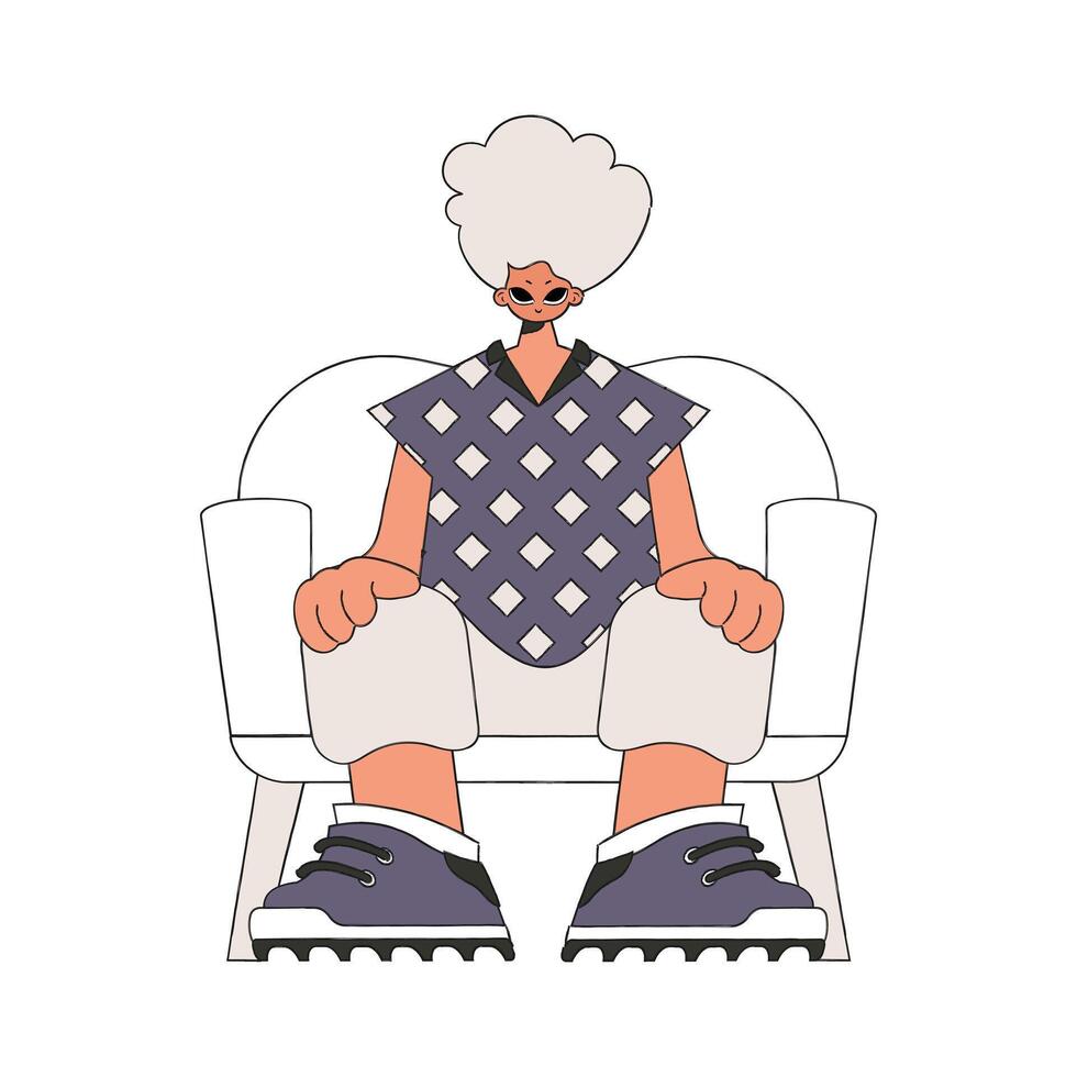 The guy sits on a chair Character Trendy retro style. vector