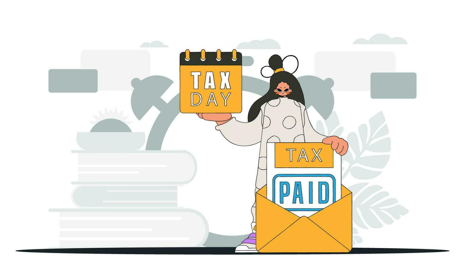Trendy girl holds a calendar in her hand. TAX day. An illustration demonstrating the importance of paying taxes for economic development. vector