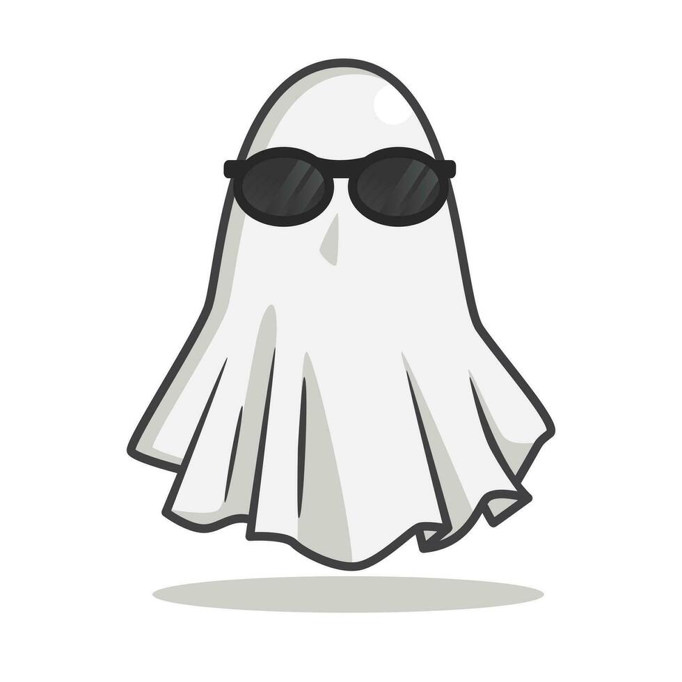 Ghost wearing eye glass in cute kawaii cartoon style vector flat design illustration simple modern shape for halloween asset or icon element editable