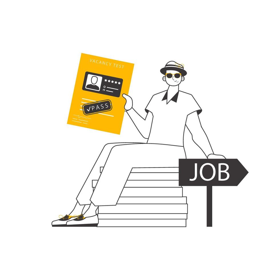 The man passed the job test. Linear trendy style. Isolated. illustration. vector