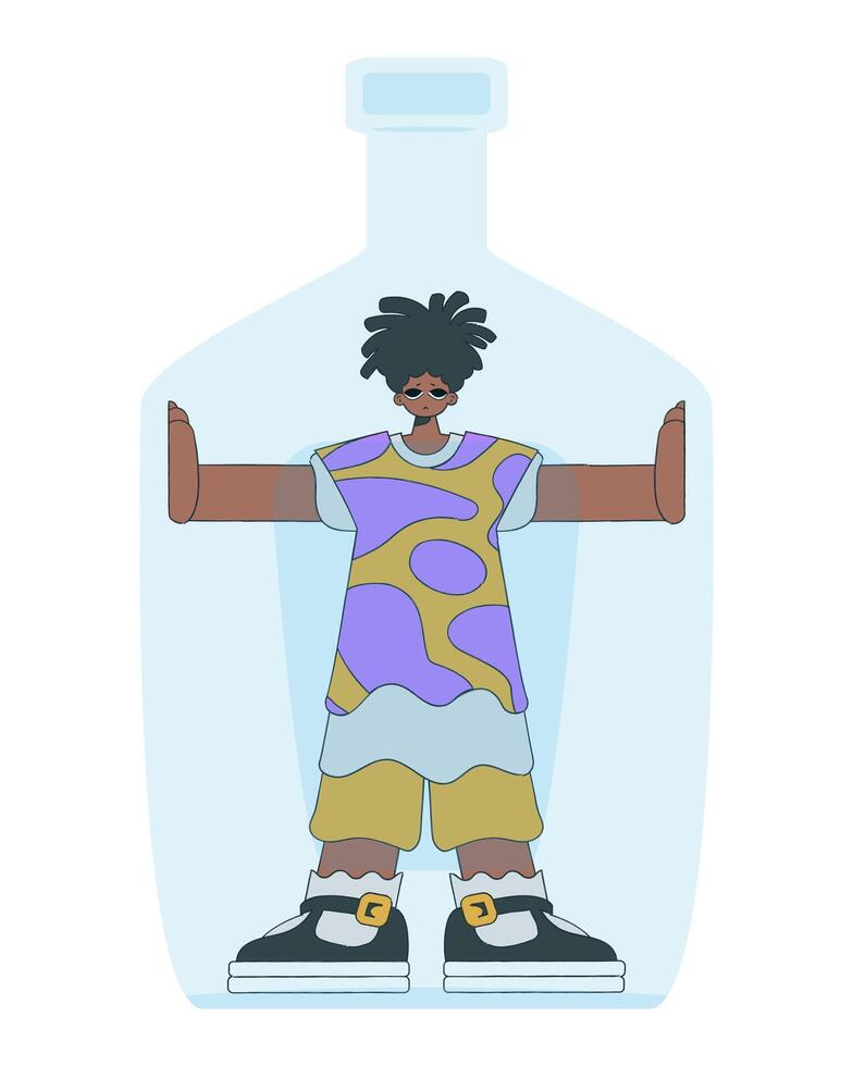 The man is inside the bottle. Alcohol addiction. vector