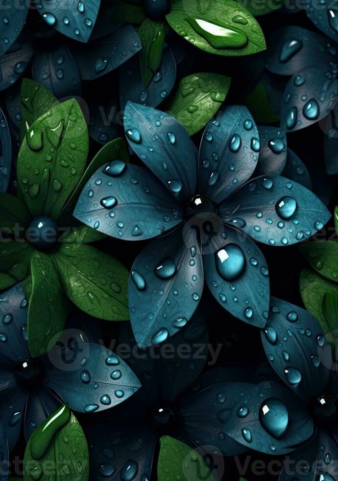 water drops wallpaper, green leaves  flowers, AI Generated photo