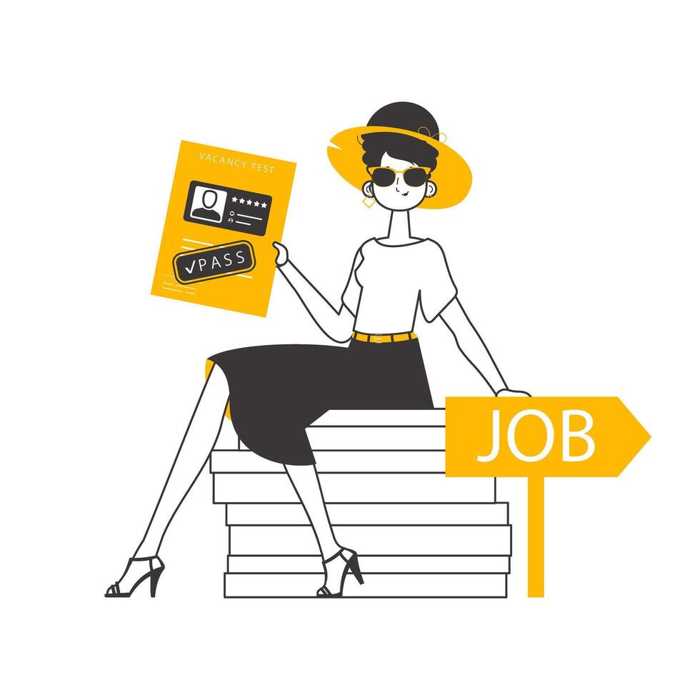 The girl passed the job test. Linear trendy style. Isolated. illustration. vector