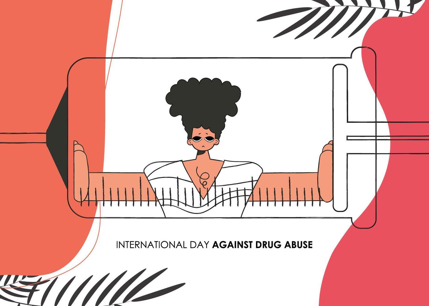 International Day Against Drugs banner. The guy is inside the syringe. vector