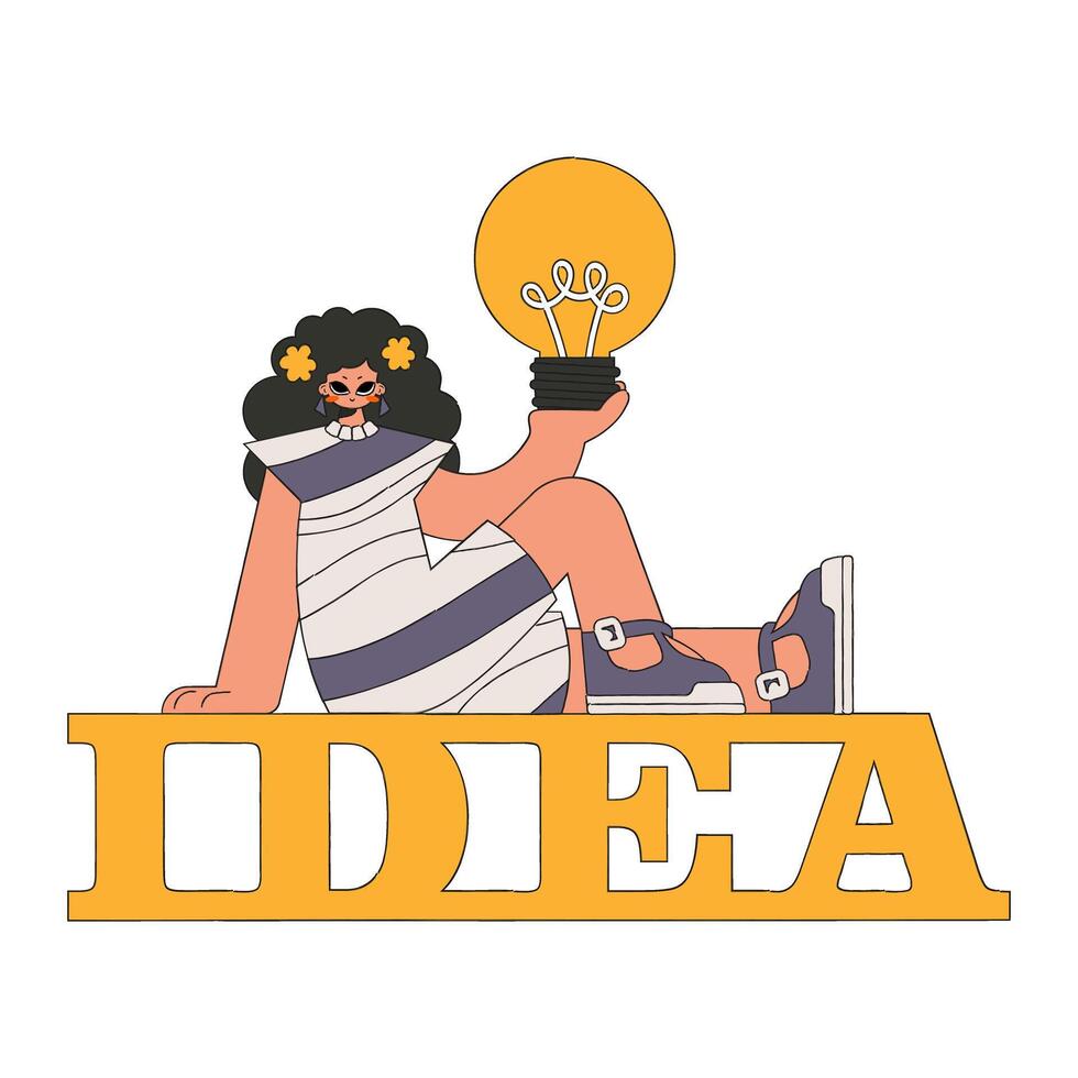 An elegant woman holds a light bulb in her hands. Idea theme. vector