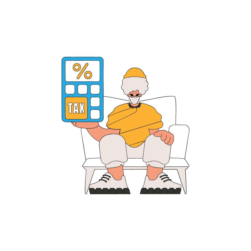 Fashionable man with a percentage. The topic of paying taxes. vector