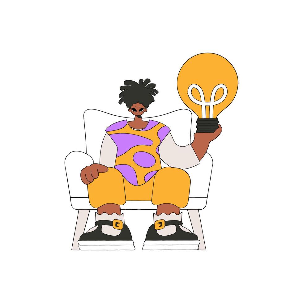 Presentable guy holds a light bulb in his hands. Idea theme. vector