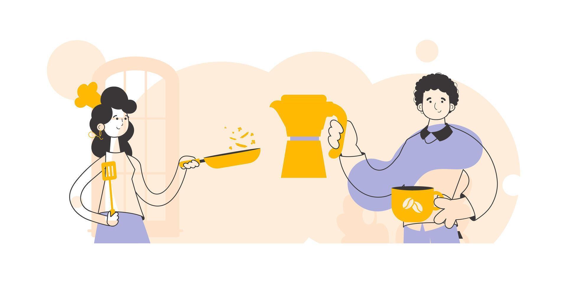 Chef and barista. Modern linear style. Vector. vector