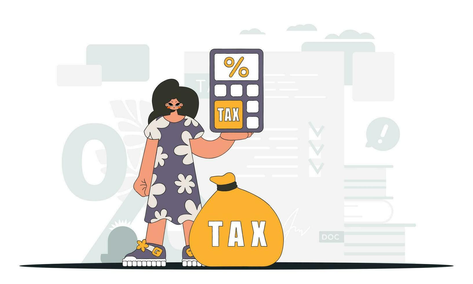 Elegant woman with a percentage. An illustration demonstrating the importance of paying taxes for economic development. vector