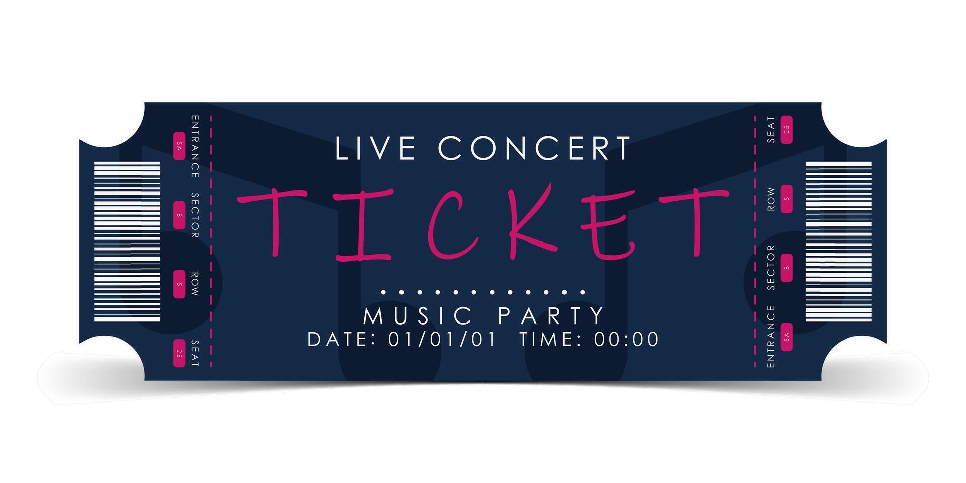 Sample ticket for entry to a musical concert. Modern ticket card illustration template. Vector. vector