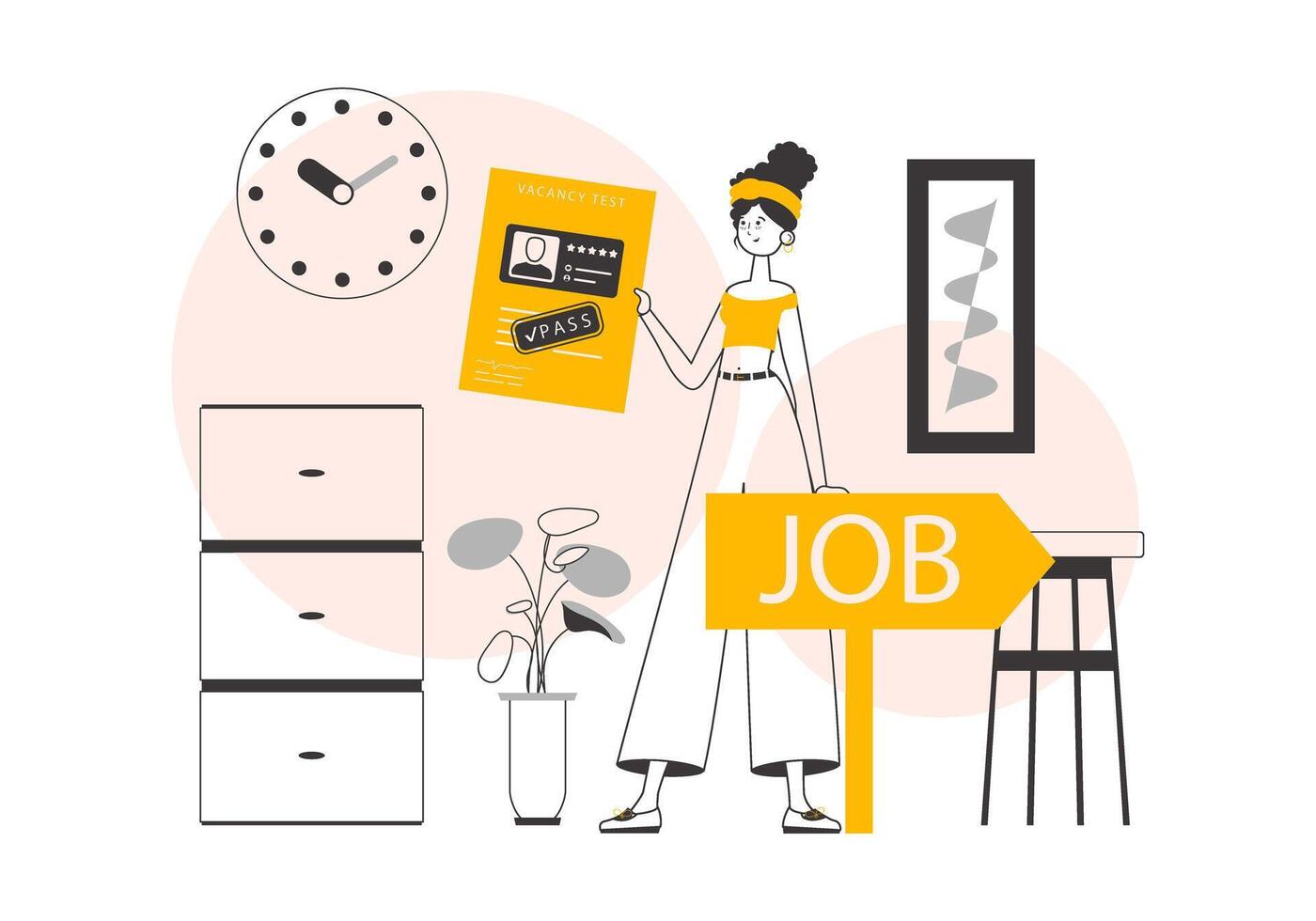 The woman passed the job test. Lineart trendy style. illustration. vector