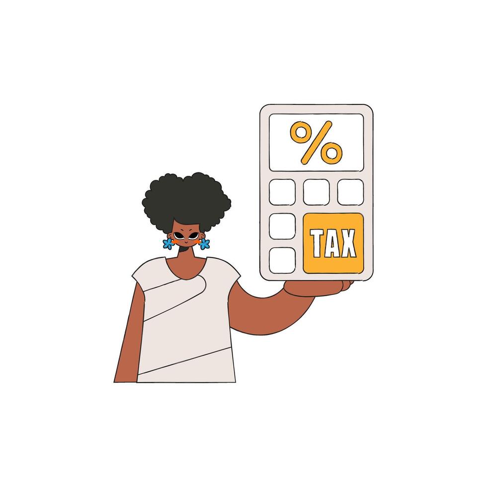 A well-dressed woman holds a calculator in her hand Tax payment theme. vector