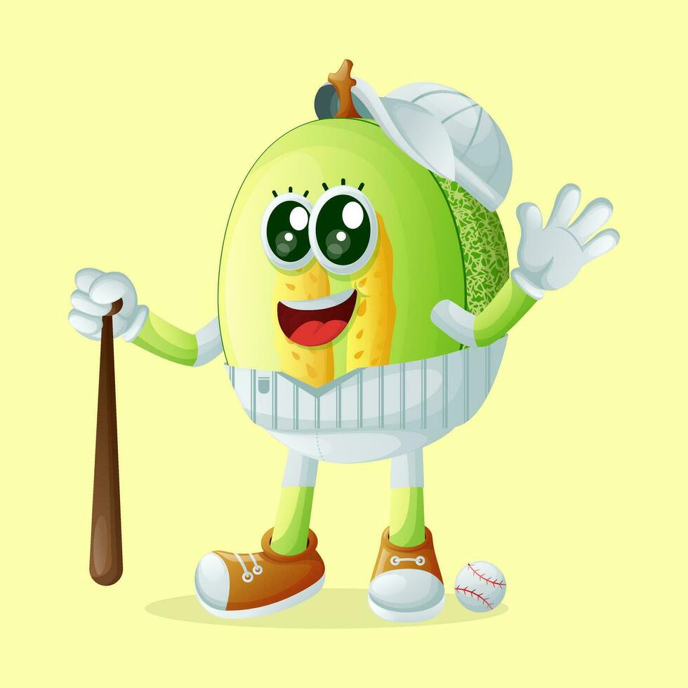 honeydew melon character playing baseball vector