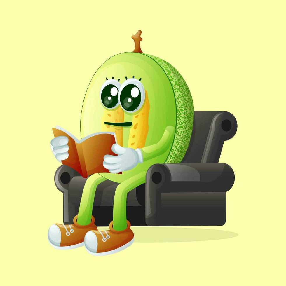 honeydew melon character reading a book vector