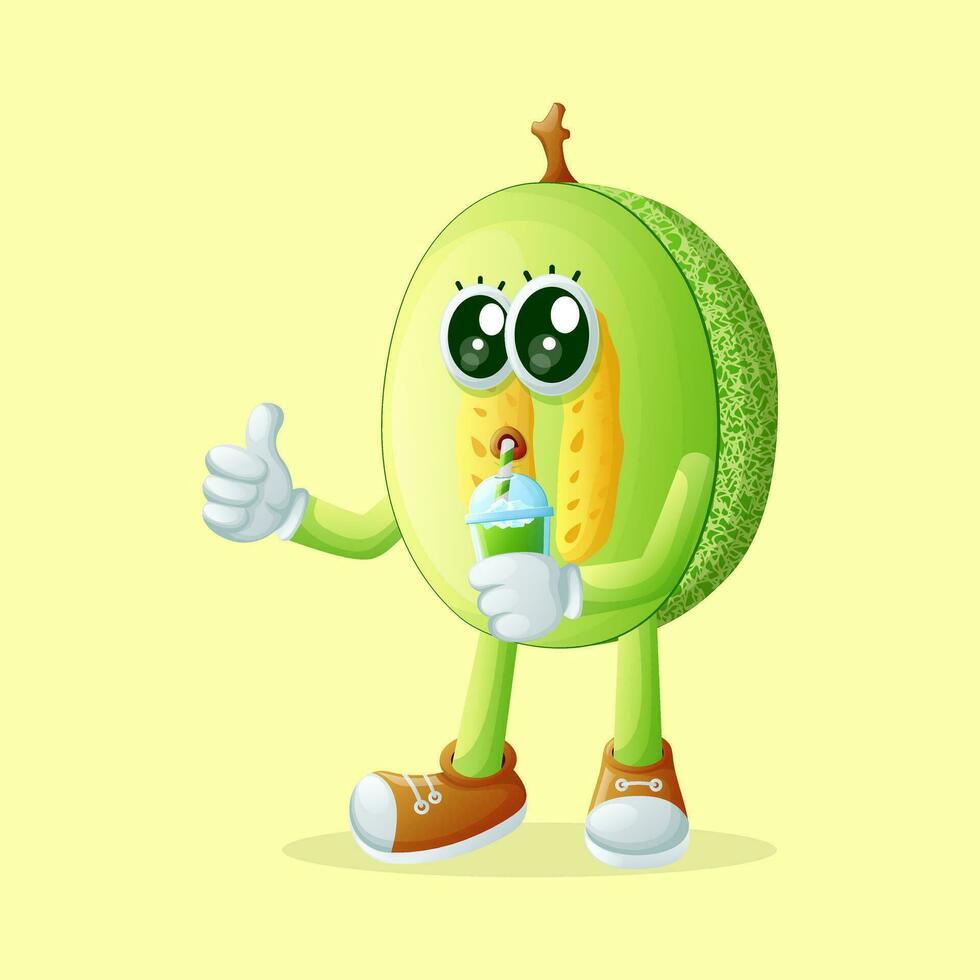 honeydew melon character drinking a green smoothie vector