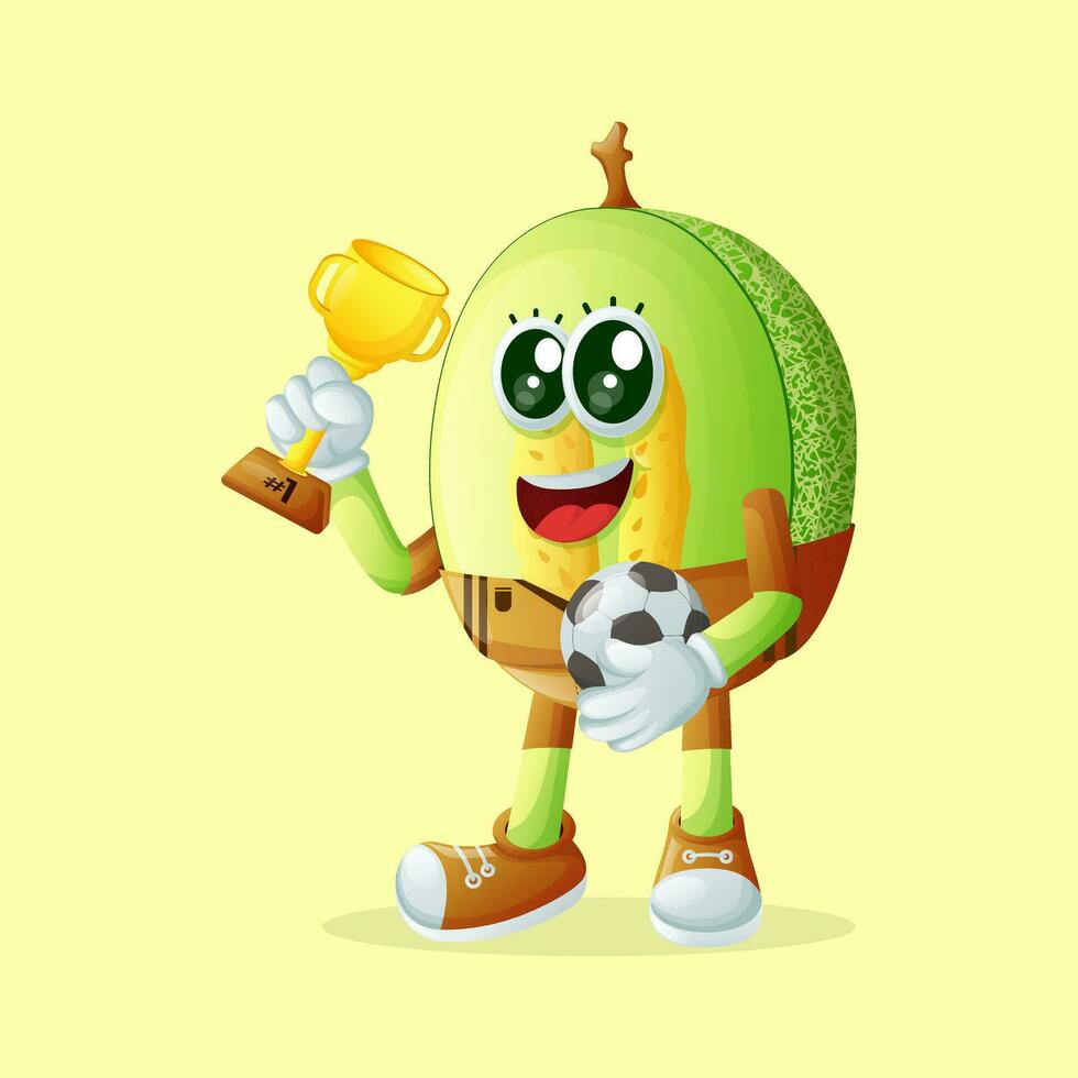 honeydew melon character holding trophy vector