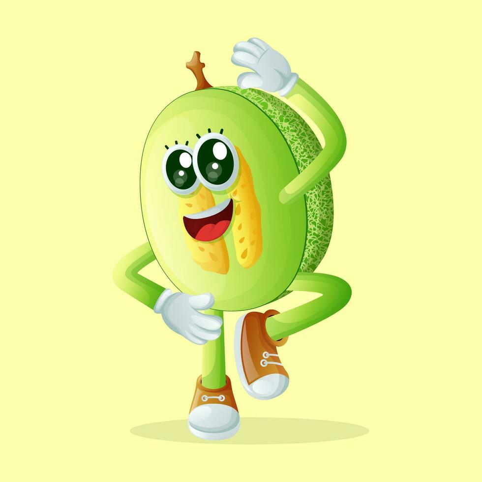 honeydew melon character stretching vector