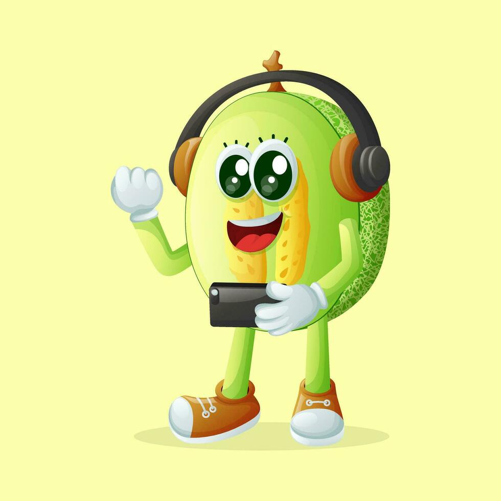 honeydew melon character playing video games vector