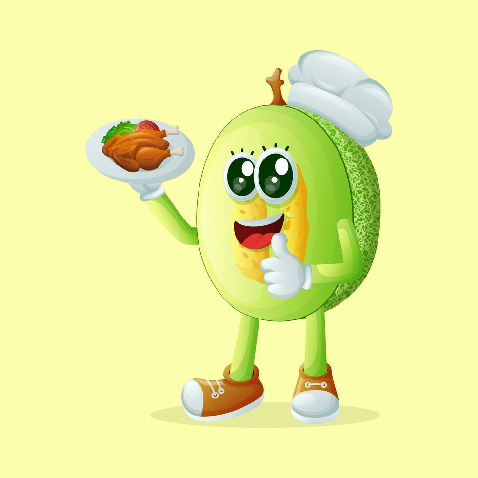 honeydew melon character serving food vector