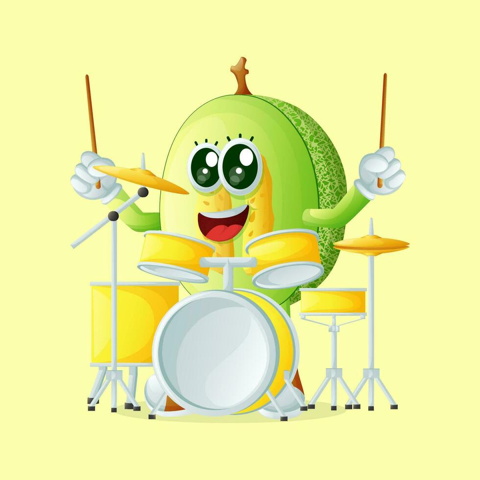 honeydew melon character playing a drum vector