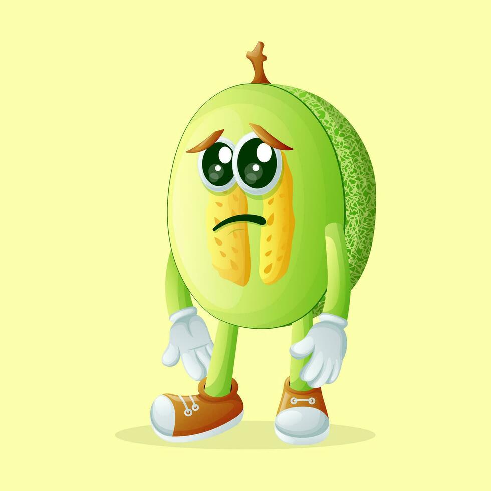 honeydew melon character with sad expression vector