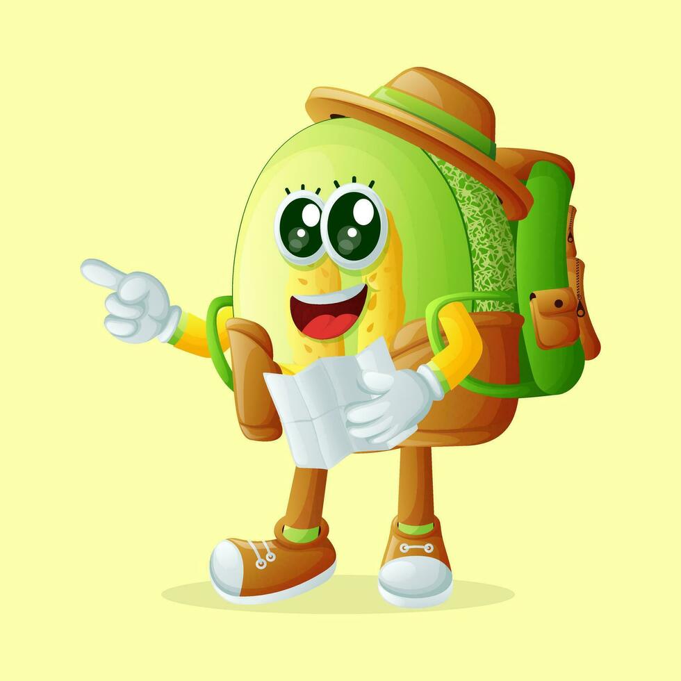 honeydew melon character as a tourist vector