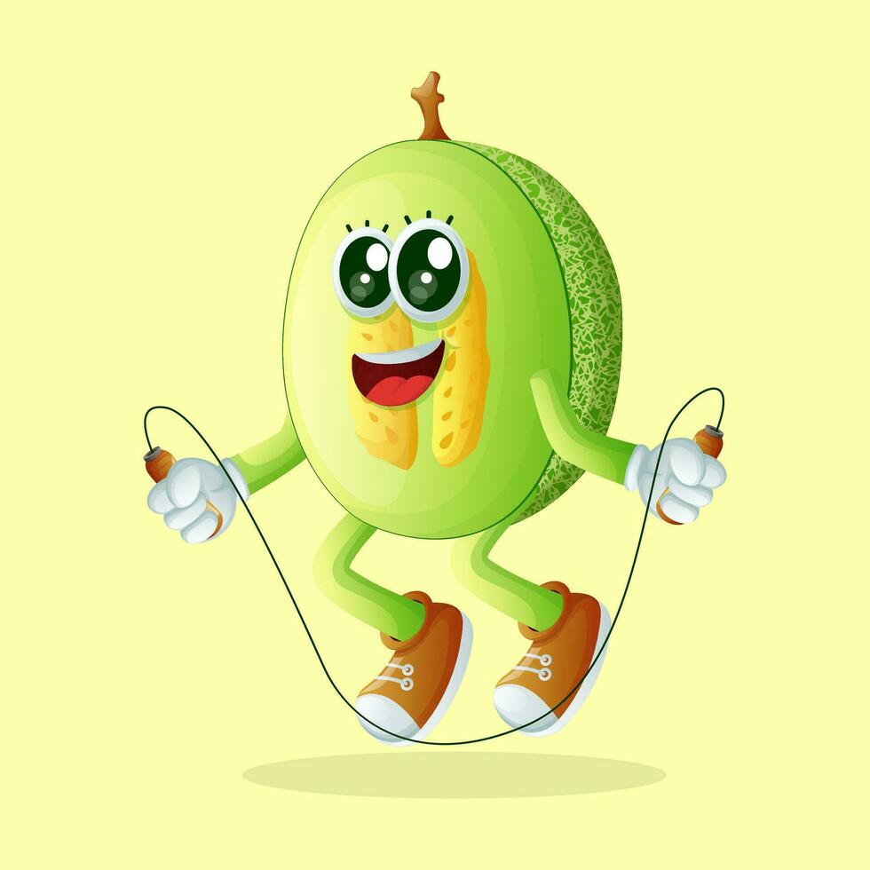 honeydew melon character doing skipping rope vector