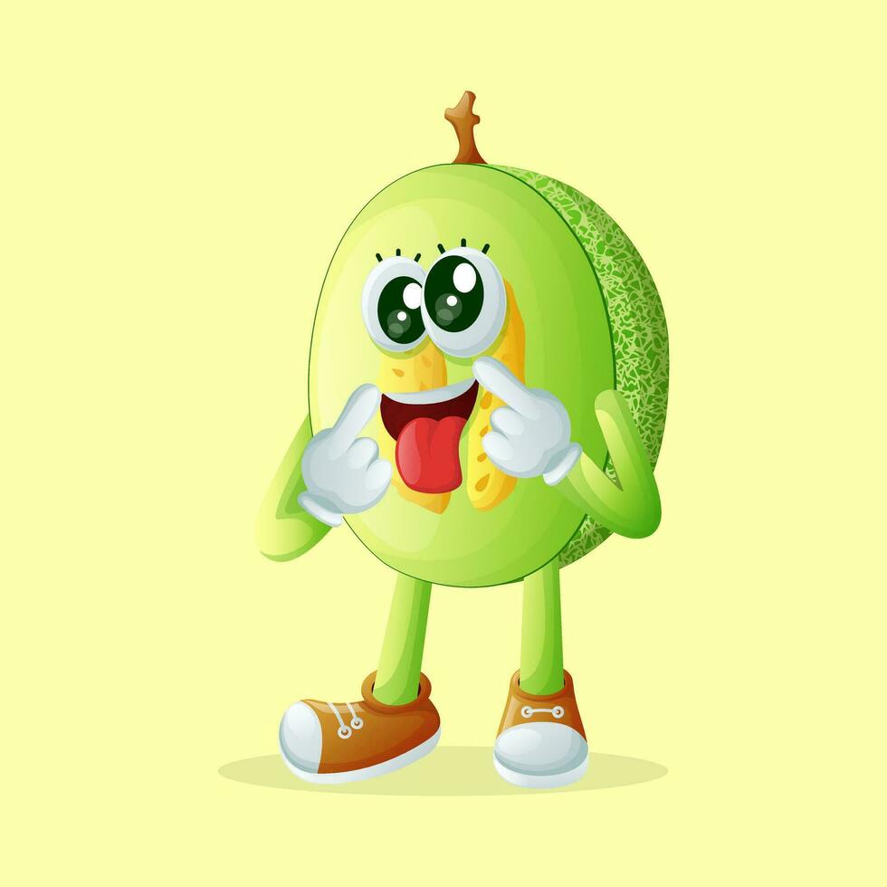 honeydew melon character with silly expression vector