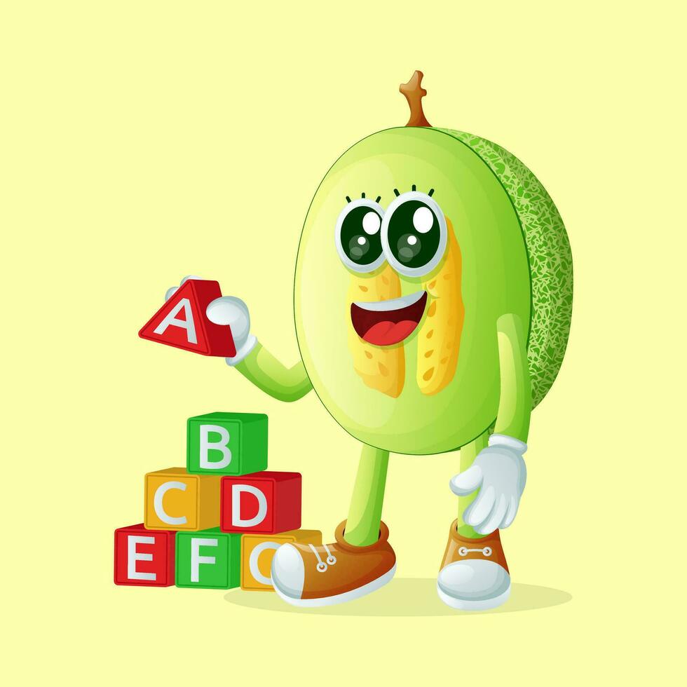 honeydew melon character playing with blocks vector