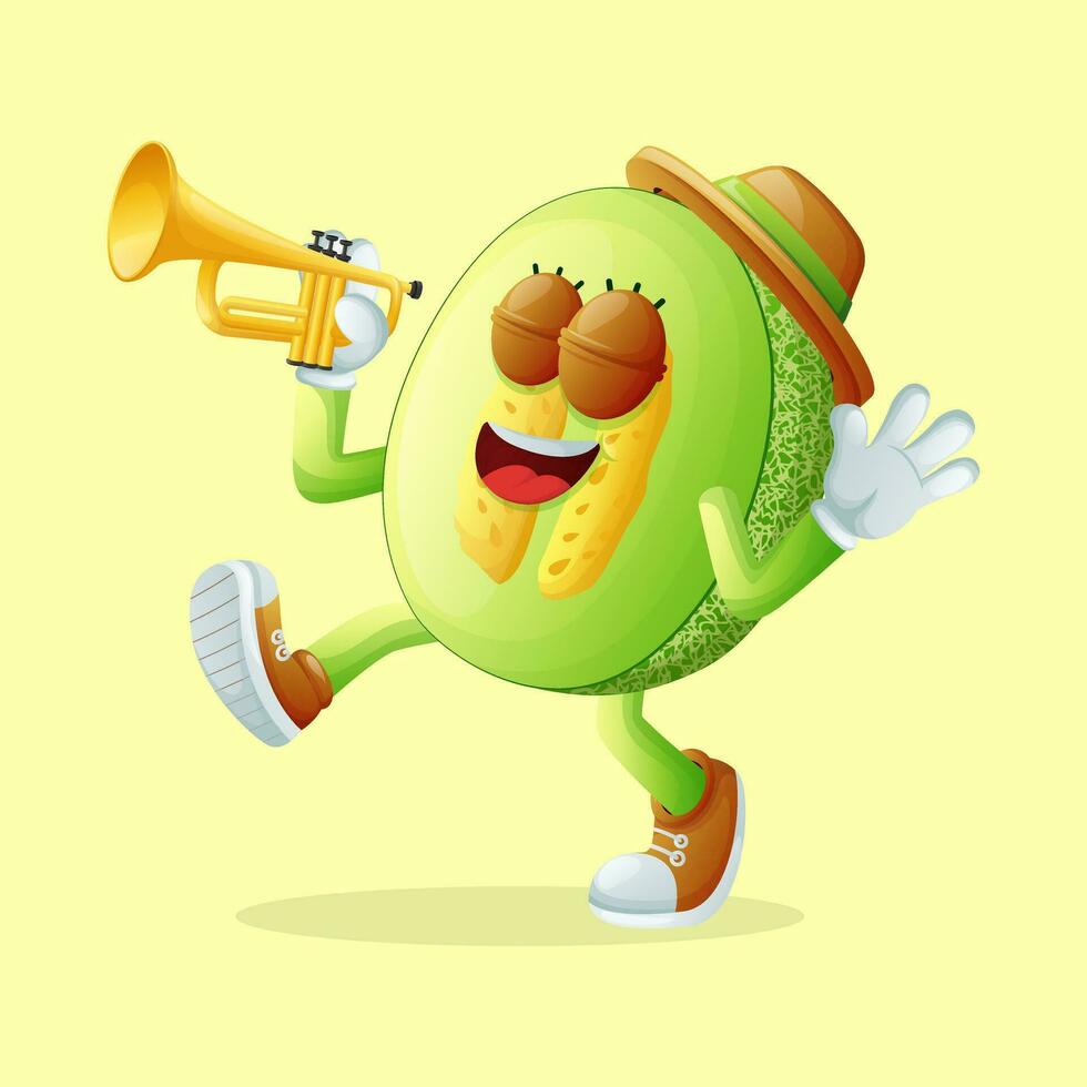 honeydew melon character playing a trumpet vector