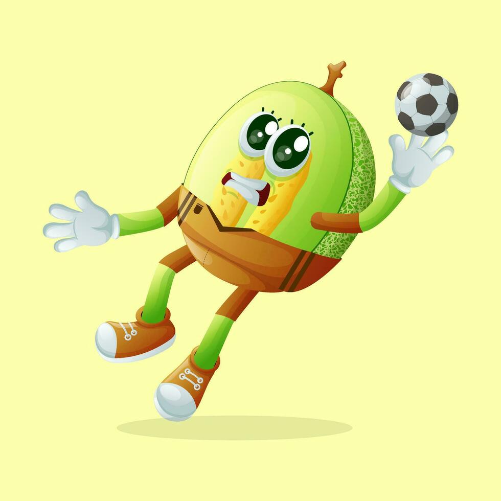 honeydew melon character blocking a shot as a goalkeeper vector