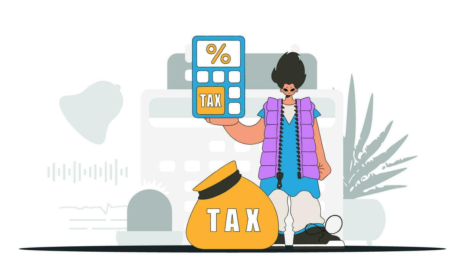 Gorgeous man holding a calculator in his hand Graphic illustration on the topic of tax payments. vector