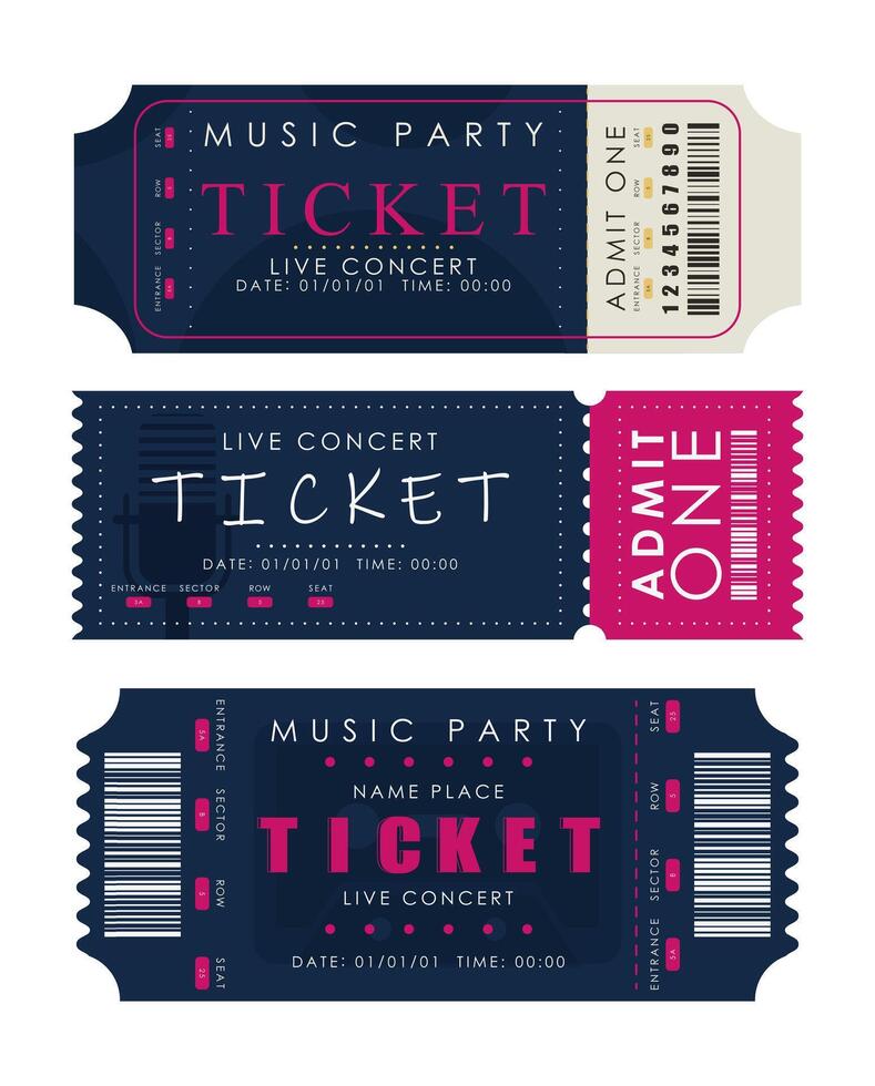 Ticket template set. Ready design for your business. Isolated on white background. Vector illustration.