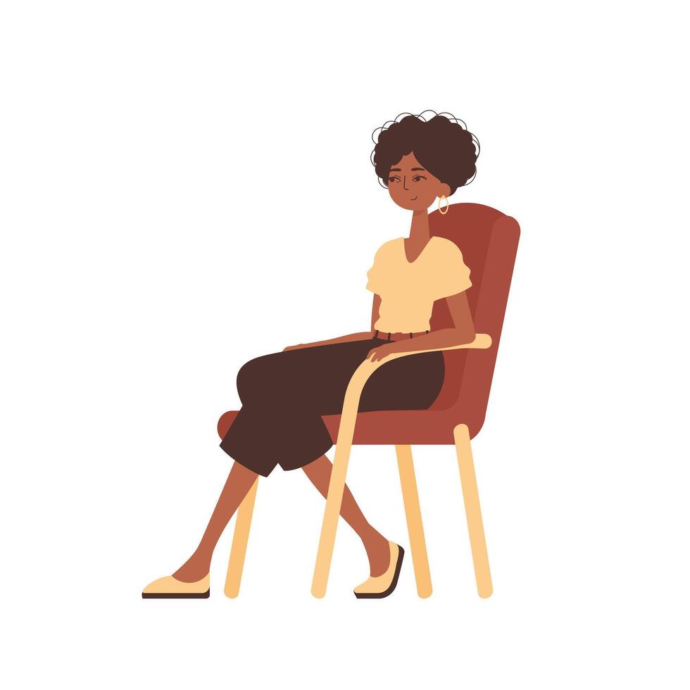 The girl is sitting in a comfortable chair. Character in modern trendy style. vector