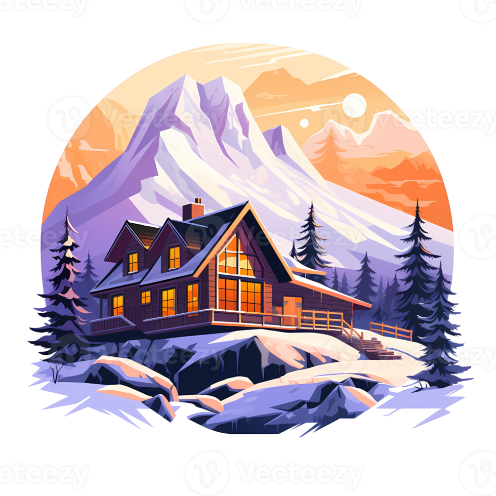 Ai generated winter house in the mountains, winter landscape png