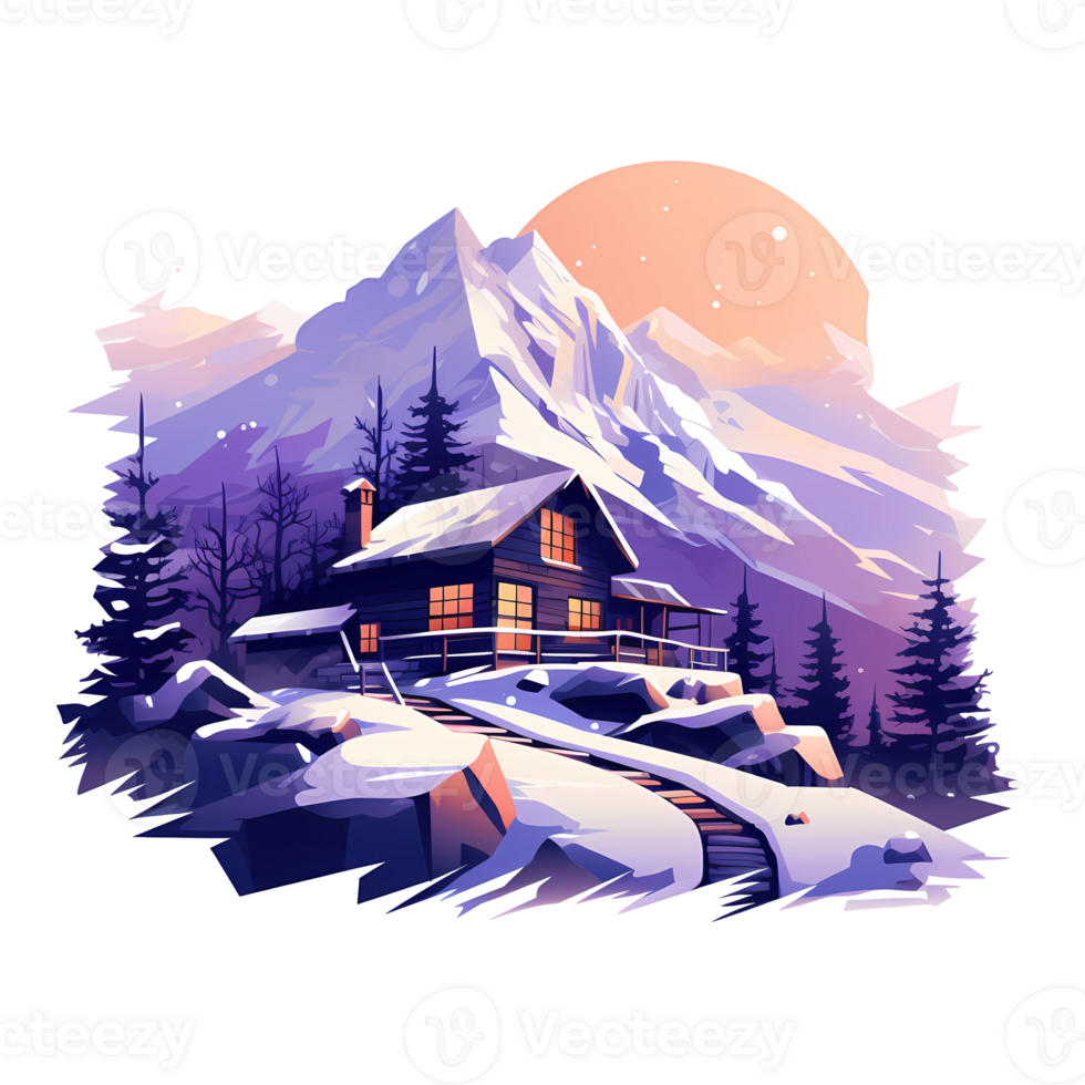 Ai generated winter house in the mountains, winter landscape png