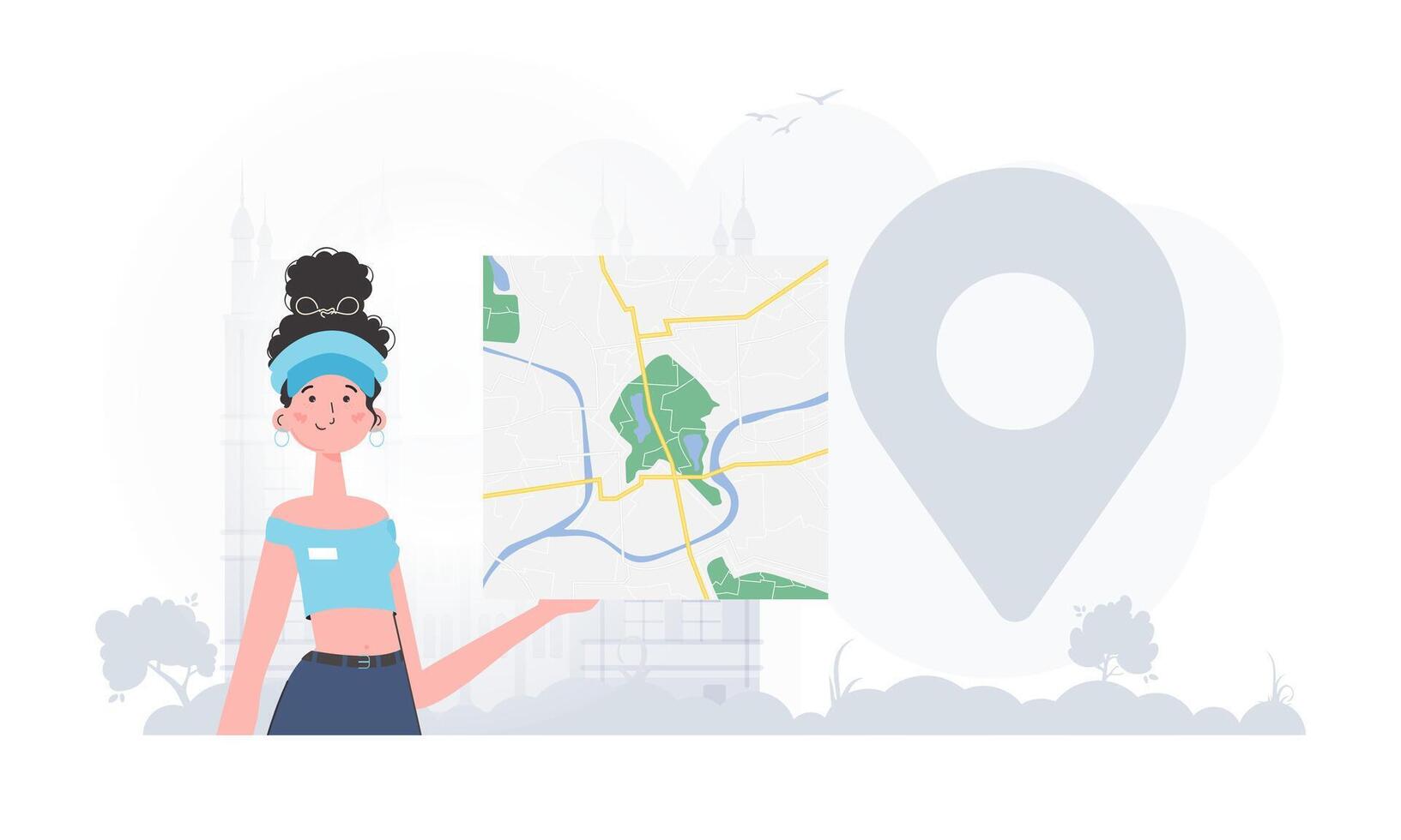 Delivery concept. The girl is holding a map. Cartoon style character is depicted to the waist. illustration. vector
