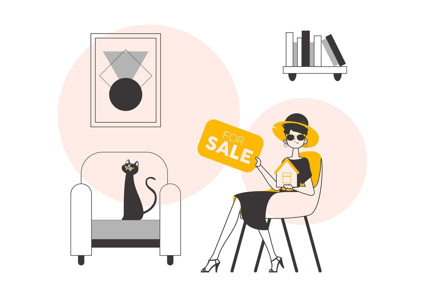 Realtor girl. Minimalistic linear style. vector